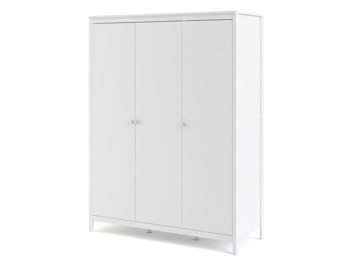 Trzydrzwiowa szafa ubraniowa na nóżkach Madrid 3D biały mat Wysokość 199 cm Szerokość 150 cm Głębokość 58 cm Ilość drzwi Trzydrzwiowe