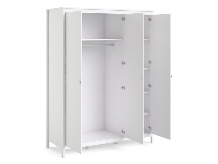 Trzydrzwiowa szafa ubraniowa na nóżkach Madrid 3D biały mat Wysokość 199 cm Głębokość 58 cm Szerokość 150 cm Ilość drzwi Trzydrzwiowe