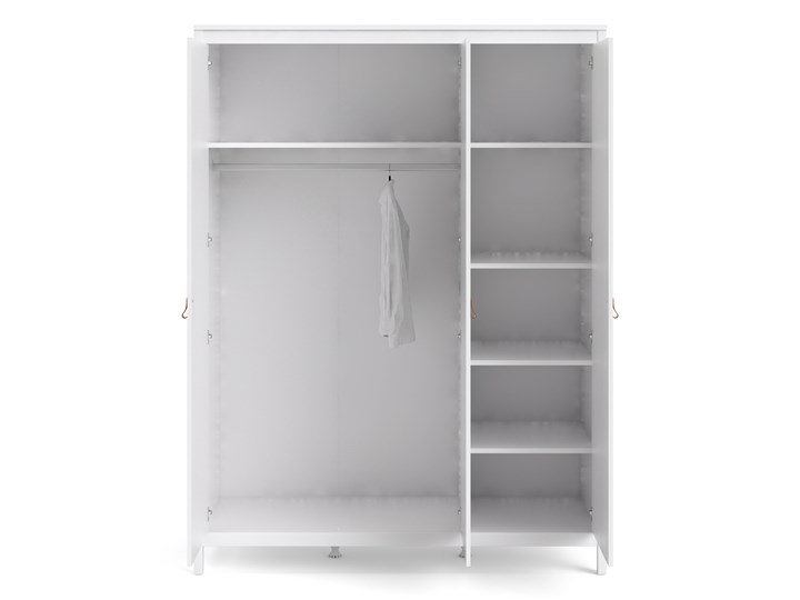 Trzydrzwiowa szafa ubraniowa na nóżkach Madrid 3D biały mat Głębokość 58 cm Szerokość 150 cm Wysokość 199 cm Ilość drzwi Trzydrzwiowe