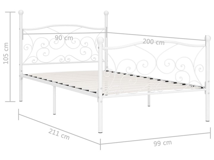 vidaXL Rama łóżka ze stelażem z listw, biała, metalowa, 90 x 200 cm Kolor Biały Łóżko metalowe Styl Nowoczesny