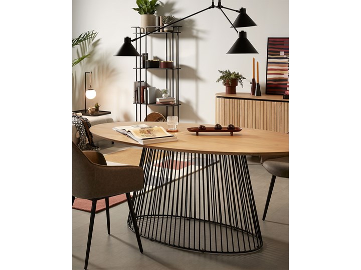 Stół Leska 200 x 110 cm lite drewno mango i podstawa stalowa wykończona na czarno Metal Styl Industrialny Liczba miejsc Do 10 osób