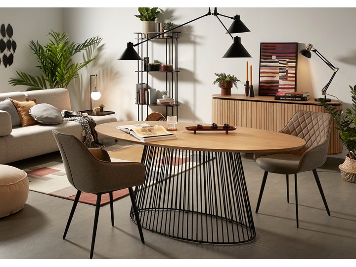 Stół Leska 200 x 110 cm lite drewno mango i podstawa stalowa wykończona na czarno Metal Styl Industrialny