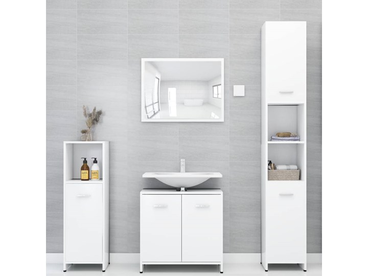 vidaXL Szafka łazienkowa, biała, 30x30x183,5 cm, płyta wiórowa Głębokość 30 cm Rodzaj frontu Drzwiczki Wysokość 183 cm Szafki Płyta stolarska Stojące Szerokość 30 cm Płyta MDF Kolor Biały