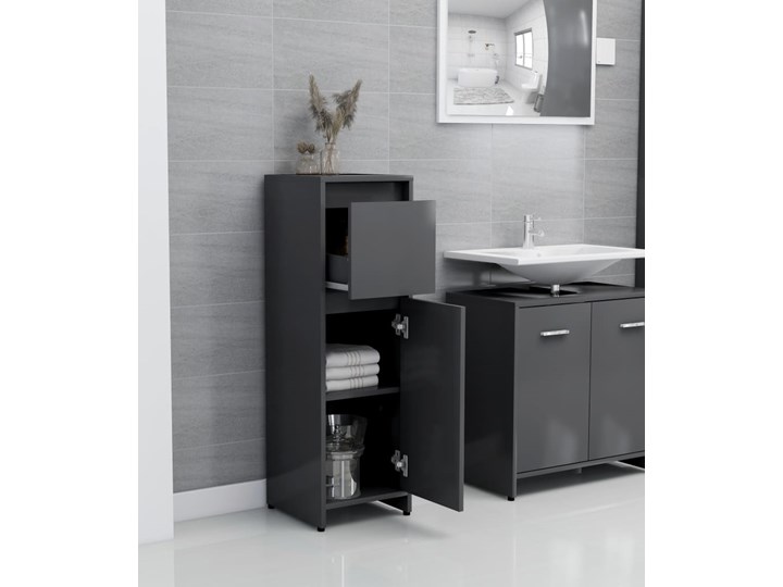 vidaXL Szafka łazienkowa, szara, 30x30x95 cm, płyta wiórowa Płyta stolarska Szafki Stojące Głębokość 30 cm Szerokość 30 cm Płyta MDF Rodzaj frontu Drzwiczki
