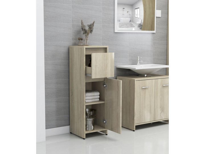 vidaXL Szafka łazienkowa, dąb sonoma, 30x30x95 cm, płyta wiórowa Rodzaj frontu Drzwiczki Płyta MDF Szerokość 30 cm Stojące Płyta stolarska Głębokość 30 cm Szafki Drewno Kategoria Szafki stojące