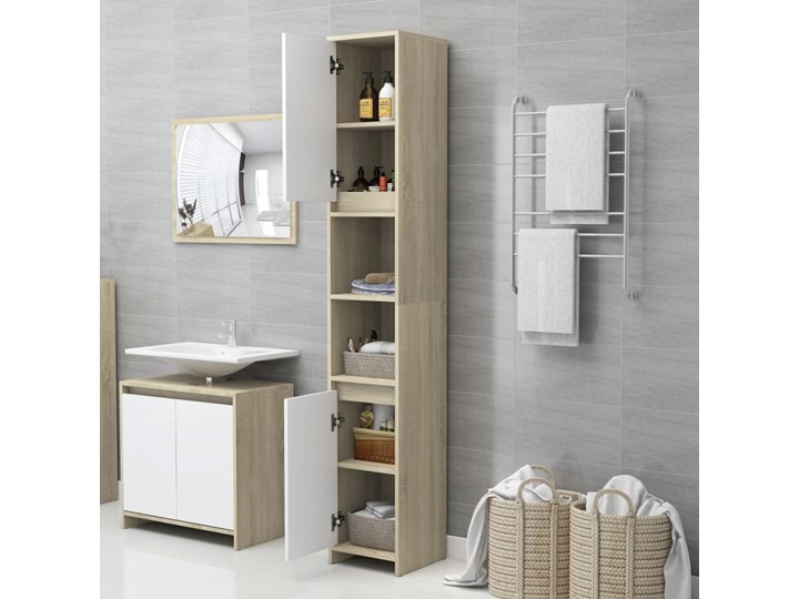 vidaXL Szafka łazienkowa, biel i dąb sonoma, 30x30x183,5 cm, płyta Wysokość 183 cm Drewno Głębokość 30 cm Płyta stolarska Płyta MDF Szerokość 30 cm Szafki Stojące Kategoria Szafki stojące