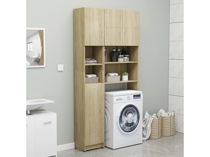 vidaXL Szafka łazienkowa, dąb sonoma, 32x25,5x190 cm, płyta wiórowa Głębokość 25 cm Płyta MDF Głębokość 26 cm Drewno Szerokość 32 cm Szafki Rodzaj frontu Drzwiczki Stojące Płyta stolarska Kategoria Szafki stojące