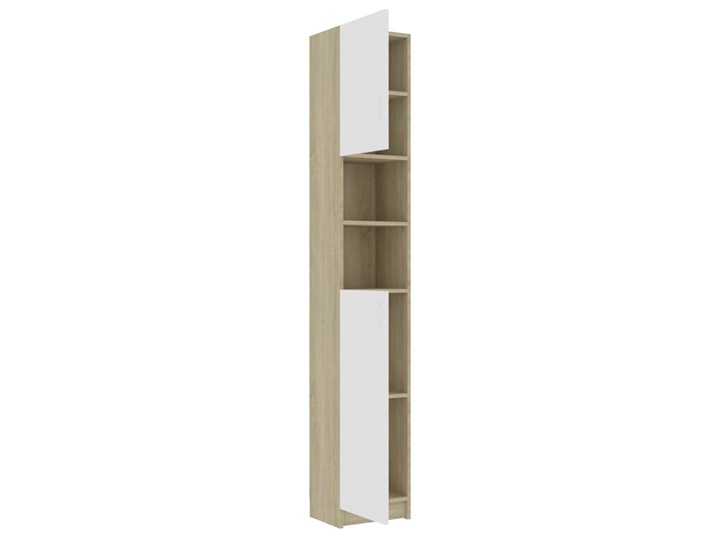 vidaXL Szafka łazienkowa, biel i dąb sonoma, 32x25,5x190 cm, płyta Stojące Szerokość 32 cm Płyta MDF Głębokość 26 cm Szafki Płyta stolarska Drewno Głębokość 25 cm Kolor Biały