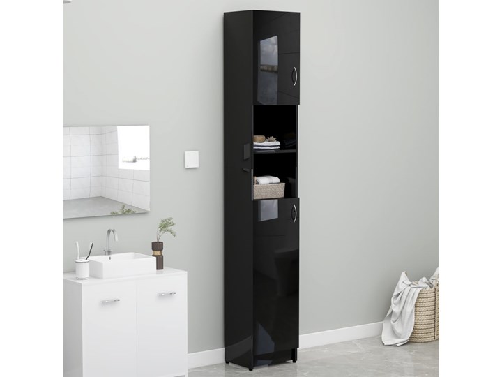 vidaXL Szafka łazienkowa, czarny z połyskiem, 32x25,5x190 cm, płyta Szerokość 32 cm Głębokość 26 cm Szafki Kategoria Szafki stojące