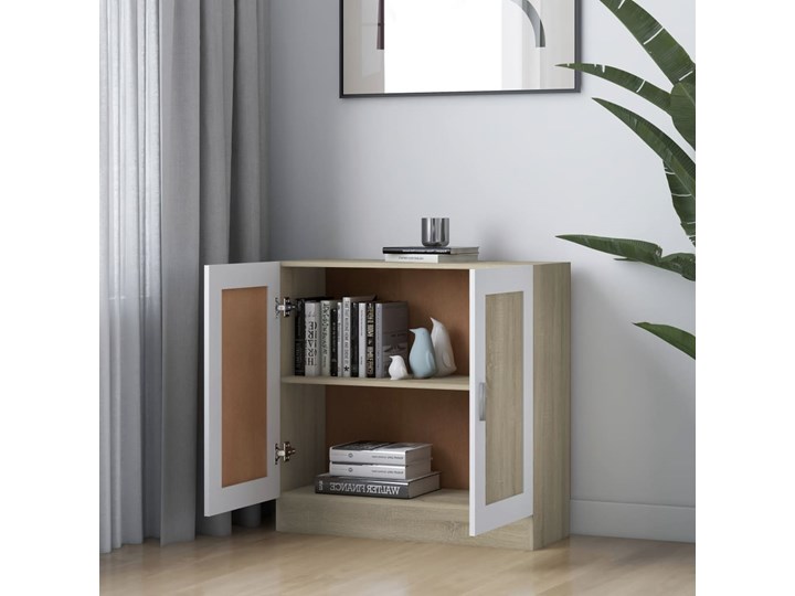 vidaXL Szafka na książki, biel i dąb sonoma, 82,5x30,5x80 cm, płyta Styl Tradycyjny Głębokość 31 cm Szerokość 83 cm Płyta laminowana Stojące Płyta meblowa Drewno Płyta MDF Kategoria Szafki i regały