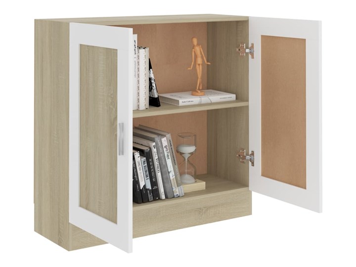 vidaXL Szafka na książki, biel i dąb sonoma, 82,5x30,5x80 cm, płyta Drewno Płyta laminowana Głębokość 31 cm Płyta meblowa Stojące Kolor Beżowy Płyta MDF Szerokość 83 cm Kategoria Szafki i regały