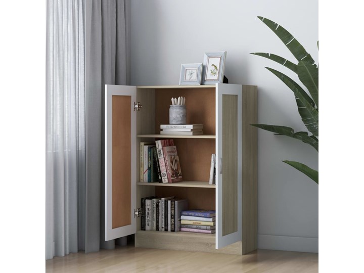 vidaXL Regał na książki, biel i dąb sonoma, 82,5x30,5x115 cm, płyta Stojące Drewno Płyta laminowana Płyta meblowa Głębokość 31 cm Szerokość 83 cm Płyta MDF Styl Tradycyjny