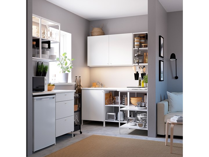 IKEA ENHET Kuchnia narożna, biały, Wysokość szafka wisząca: 75 cm
