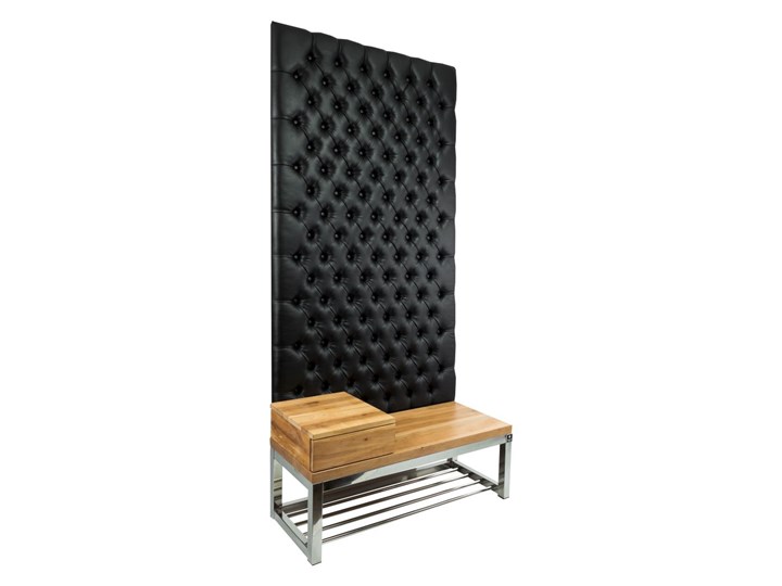 Ławka Metalowa z Panelem Ściennym Pikowanym Czarna Ekoskóra Siedzisko Drewno Lite LPPK-64 Rozmiary od 50 cm do 100 cm Pikowana Kategoria Ławki do salonu