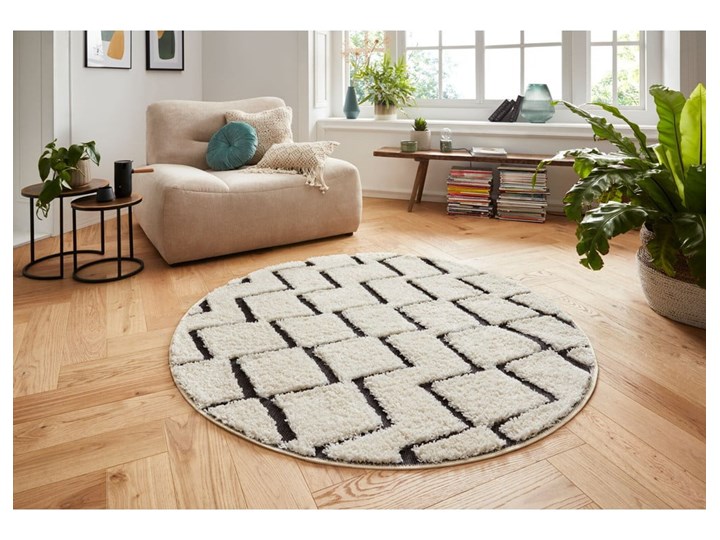 Beżowo-czarny dywan Mint Rugs Handira, ⌀ 160 cm Okrągły Dywany Syntetyk Kolor Biały