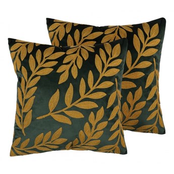 Zestaw 2 poduszek dekoracyjnych welurowy w liście 45 x 45 cm zielony MISTLETOE kod: 4251682235365