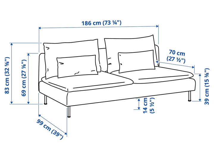IKEA SÖDERHAMN Sekcja 3-osobowa, Samsta pomarańczowy, Szerokość: 186 cm Modułowe Pomieszczenie Salon Wielkość Trzyosobowa
