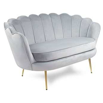 Sofa dwuosobowa welur na złotych nogach muszla S100G szara