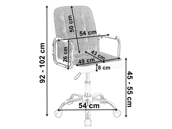 Fotel obrotowy Karlos szaro-czarny Głębokość 60 cm Wysokość 102 cm Szerokość 54 cm Fotel pikowany Tkanina Skóra ekologiczna Metal Wysokość 92 cm Styl Nowoczesny