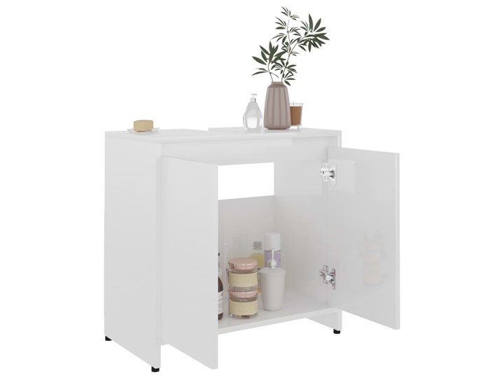 vidaXL Szafka łazienkowa, biała, połysk, 60x33x61 cm, płyta wiórowa Wysokość 58 cm Szafki Szerokość 60 cm Głębokość 33 cm Szerokość 58 cm Płyta stolarska Wysokość 60 cm Płyta MDF Kolor Biały