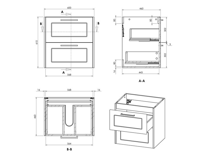 Biała stojąca szafka pod umywalkę - Saloma 3X 60 cm Stojące Głębokość 46 cm Wysokość 61 cm Kolor Biały