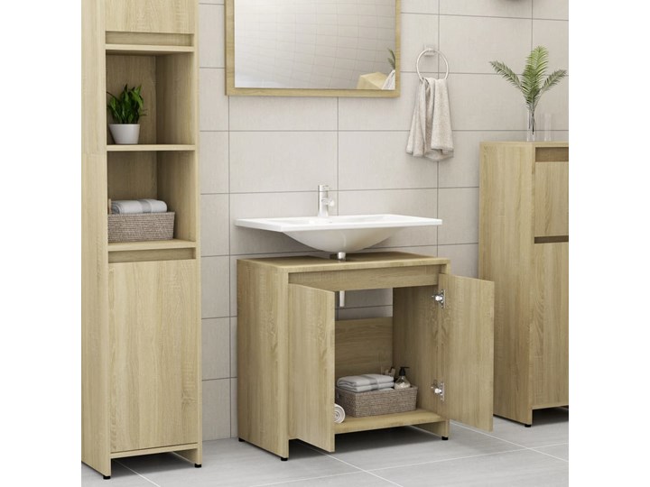 vidaXL Szafka łazienkowa, dąb sonoma, 60x33x61 cm, płyta wiórowa Szerokość 58 cm Płyta MDF Płyta stolarska Wysokość 58 cm Głębokość 33 cm Szerokość 60 cm Szafki Wysokość 60 cm Drewno Kategoria Szafki stojące