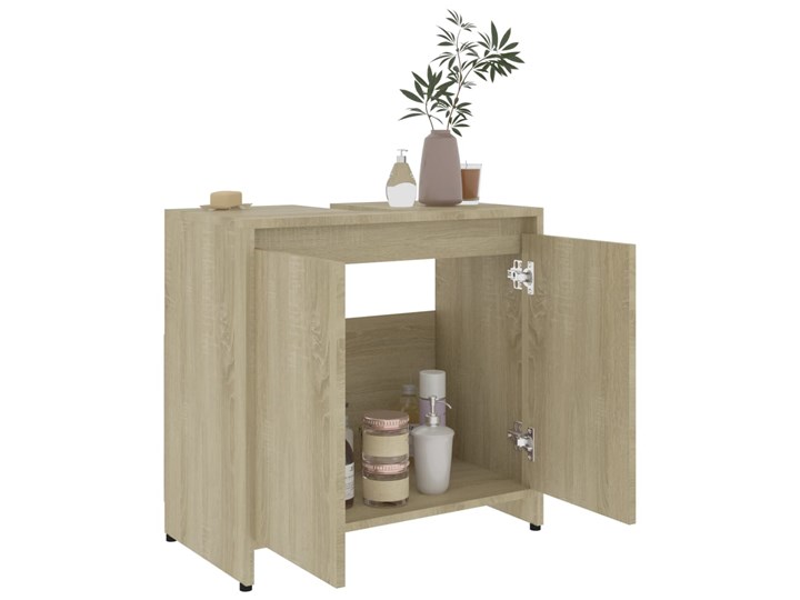 vidaXL Szafka łazienkowa, dąb sonoma, 60x33x61 cm, płyta wiórowa Wysokość 60 cm Głębokość 33 cm Płyta MDF Drewno Szerokość 58 cm Szerokość 60 cm Szafki Płyta stolarska Wysokość 58 cm Rodzaj frontu Drzwiczki