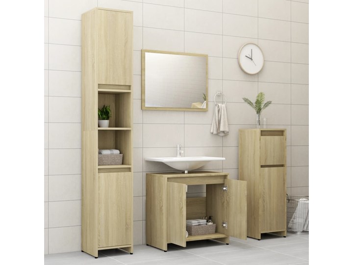 vidaXL Szafka łazienkowa, dąb sonoma, 60x33x61 cm, płyta wiórowa Wysokość 60 cm Płyta MDF Szerokość 58 cm Szerokość 60 cm Płyta stolarska Drewno Wysokość 58 cm Głębokość 33 cm Szafki Rodzaj frontu Drzwiczki