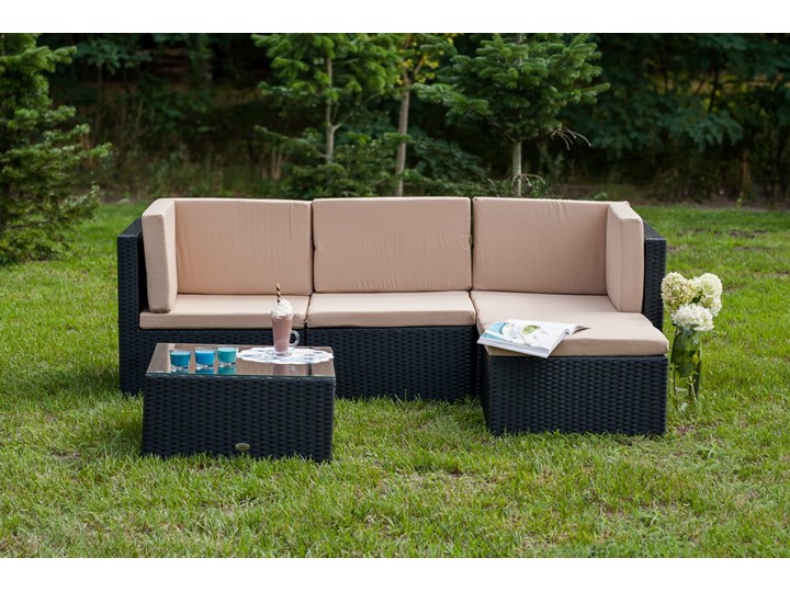 Meble z technorattanu TINTO Kolor Czarny Zestawy wypoczynkowe Zestawy modułowe Zestawy kawowe Zawartość zestawu Sofa