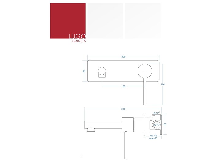 Bateria umywalkowa podtynkowa Corsan CMB7515BL Lugo czarna z wylewką Bateria ścienna Kolor Czarny