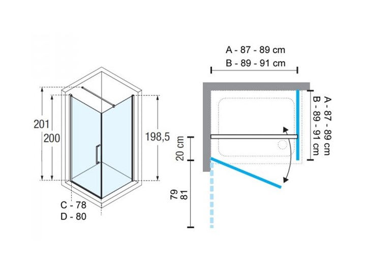 Novellini Young 2.0 G+F kabina prysznicowa kwadratowa 90 cm czarny mat Y2G871H+Y2FG871H Wysokość 200 cm Kolor Przezroczysty