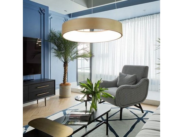 MCODO :: Nowoczesna złota lampa led COSMO RP 36W 60cm z barwą ciepłą 3000K Kategoria Lampy wiszące Lampa z kloszem Tworzywo sztuczne Kolor Złoty