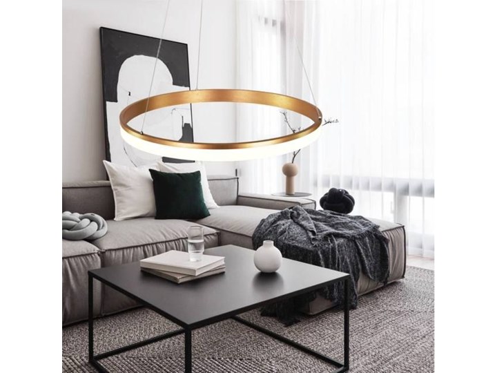 MCODO :: Nowoczesna lampa led Saturn 48W w kolorze złotym 80cm barwa ciepła 2700K Metal Ilość źródeł światła 1 źródło Tworzywo sztuczne Kolor Szary