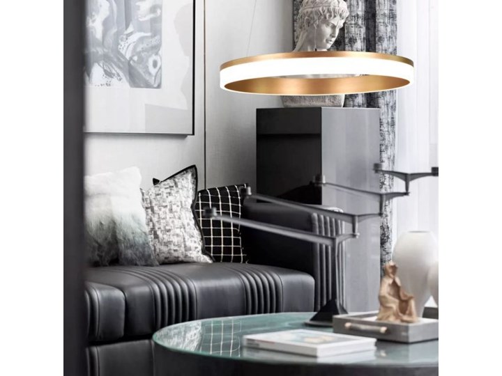 MCODO :: Nowoczesna lampa led Saturn 48W w kolorze złotym 80cm barwa ciepła 2700K Tworzywo sztuczne Pomieszczenie Salon Metal Ilość źródeł światła 1 źródło