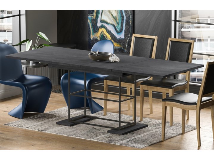 Stół Gani 210 rozkładany od 130 do 210 cm Płyta MDF Długość 80 cm Szerokość 80 cm Styl Industrialny Metal Drewno Długość 130 cm Rozkładanie