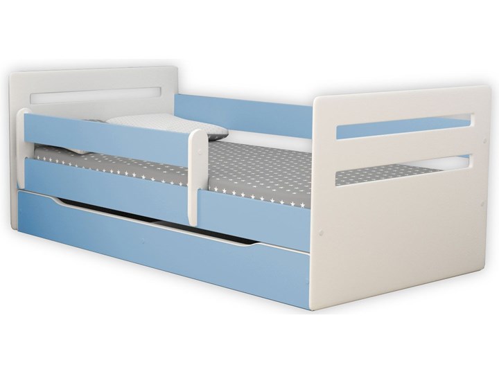 Łóżko dla chłopca z barierką Candy 2X 80x140 - niebieskie Płyta meblowa Pojedyncze Z szufladą Neutralne Styl Nowoczesny