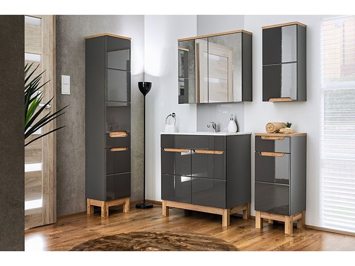 Zestaw lakierowanych mebli łazienkowych - Marsylia 2Q Grafit połysk 60 cm Kategoria Zestawy mebli łazienkowych Kolor Szary