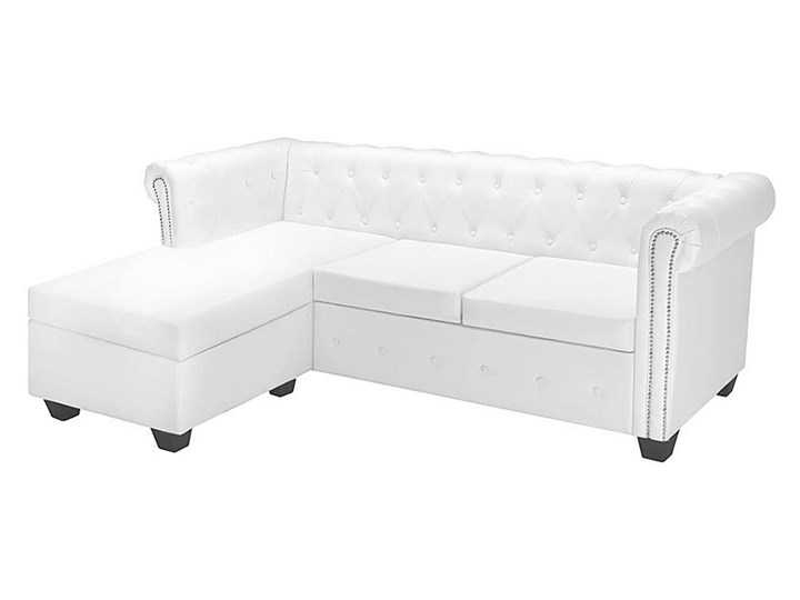 Biały narożnik z leżanką w stylu Chesterfield, lewostronny - Charlotte 4Q Wysokość 44 cm Szerokość 140 cm Wysokość 73 cm Szerokość 165 cm Szerokość 200 cm Strona Lewostronne