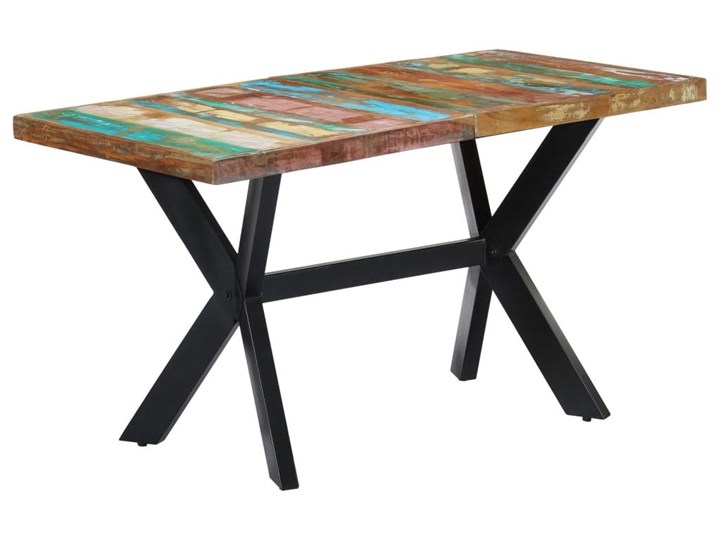Wielokolorowy stół z drewna odzyskanego – Kalis 3X Drewno Szerokość 70 cm Długość 140 cm Długość 70 cm Wysokość 75 cm Kształt blatu Prostokątny Kategoria Stoły kuchenne