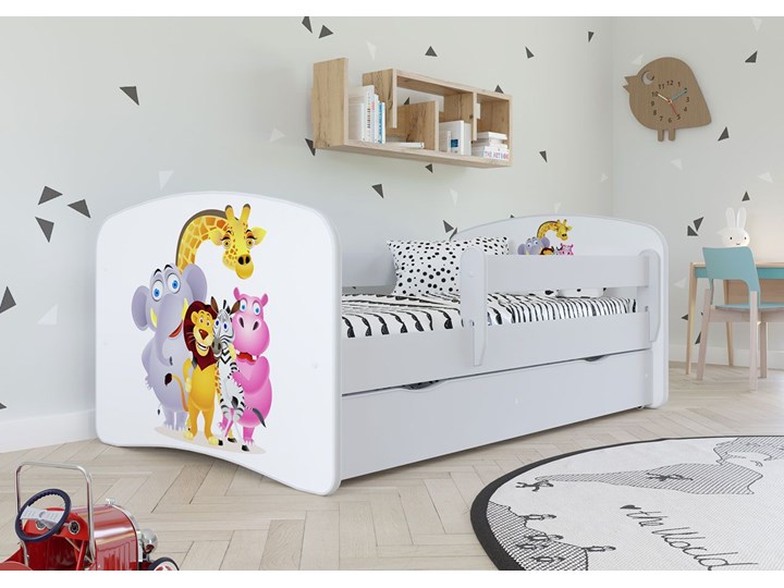 Łóżko dziecięce z barierką Happy 2X mix 80x160 - białe Płyta MDF Drewno Metal Płyta meblowa Rozmiar materaca 80x160 cm Kolor Biały