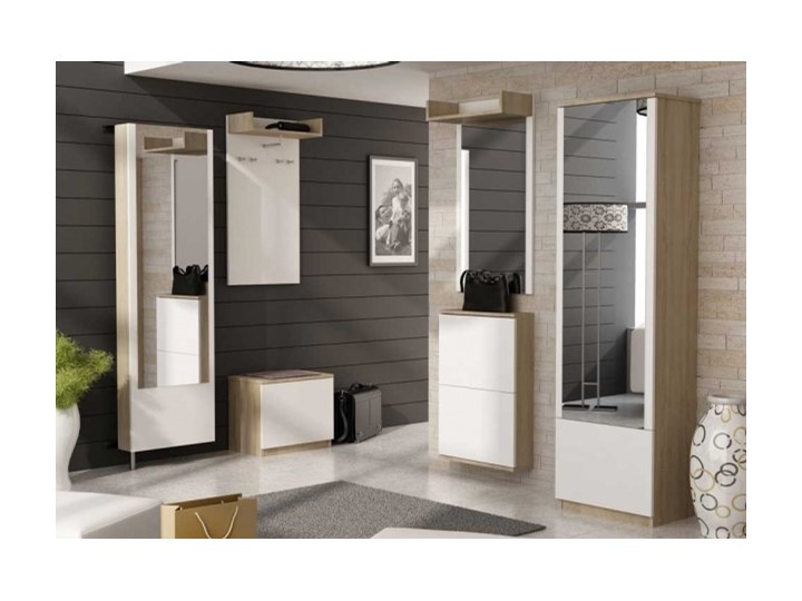 SELSEY Szafka na buty Ariada dwie wnęki Biały mat / Dąb sonoma Metal Płyta MDF Płyta laminowana Płyta meblowa Drewno Stal Kategoria Szafki i regały