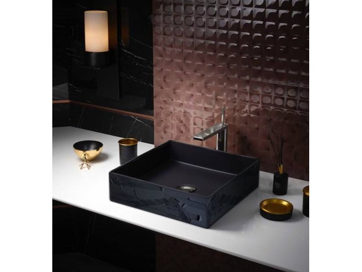 BLACK ELEGANCE - nablatowa umywalka artystyczna ręcznie wykończona Szerokość 41 cm Nablatowe Ceramika Kolor Czarny