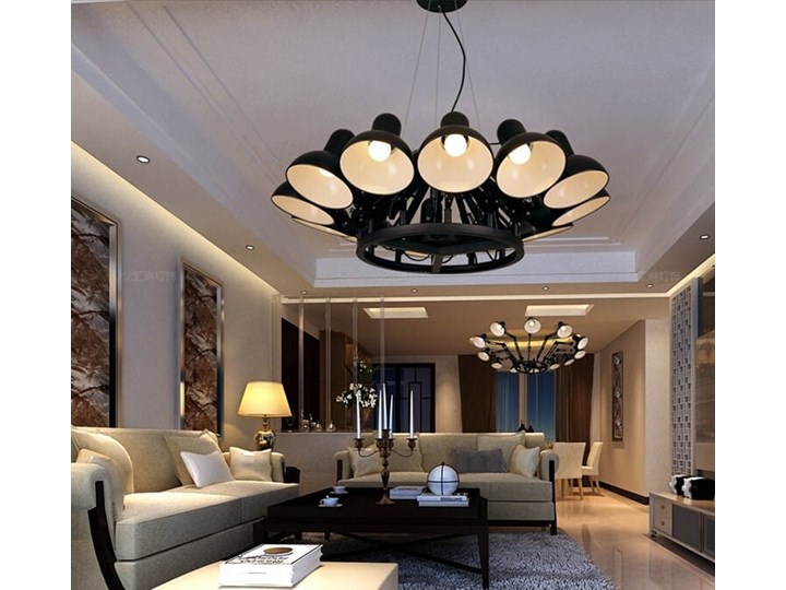 Lampa wisząca RAGNO 12 czarna Metal Ilość źródeł światła 12 źródeł Lampa z kloszem Kategoria Lampy wiszące
