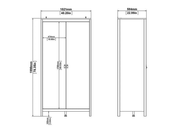 Dwudrzwiowa szafa ubraniowa Madrid 2D czarny mat Głębokość 58 cm Wysokość 199 cm Styl Minimalistyczny Ilość drzwi Dwudrzwiowe