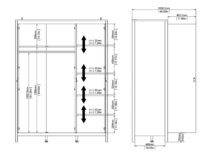 Trzydrzwiowa szafa ubraniowa w kolorze czarnym Madrid 3D Szerokość 150 cm Wysokość 199 cm Głębokość 58 cm Ilość drzwi Trzydrzwiowe