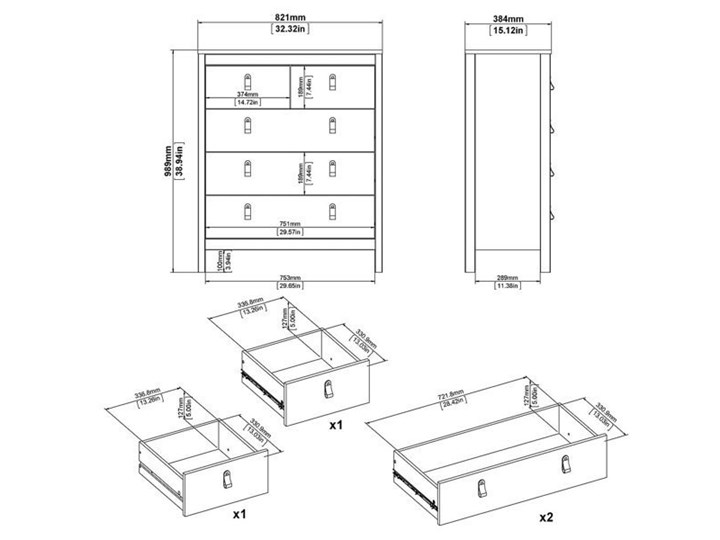 Funkcjonalna komoda pokojowa z szufladami Madrid 3+2 biały mat Płyta MDF Szerokość 82 cm Głębokość 39 cm Wysokość 99 cm Styl Prowansalski