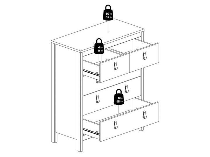 Funkcjonalna komoda pokojowa z szufladami Madrid 3+2 biały mat Głębokość 39 cm Wysokość 99 cm Płyta MDF Szerokość 82 cm Styl Prowansalski