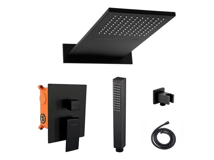 VELDMAN CZARNY ZESTAW PODTYNKOWY EBOX DESZCZOWNICA KASKADA 9008BL