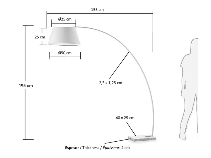 Lampa podłogowa biała 210 cm Lampa z abażurem Lampa łukowa Kolor Biały Metal Tkanina Kategoria Lampy podłogowe