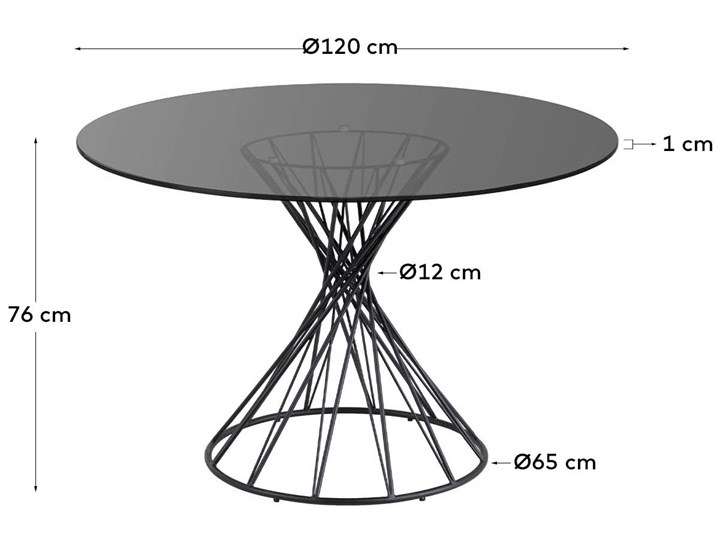 Stół Niut ∅120 cm czarny blat szklany Szkło Metal Pomieszczenie Stoły do jadalni